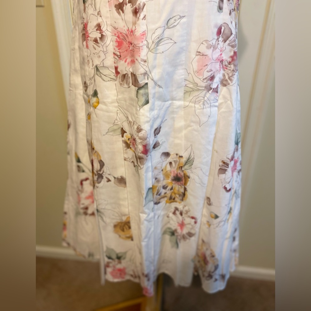 TSD Two Star Dog - Cream color floral pattern midi dress & embroidery decor, S - Picture 4 of 9